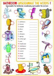 Bathroom Objects ESL Vocabulary Worksheets
